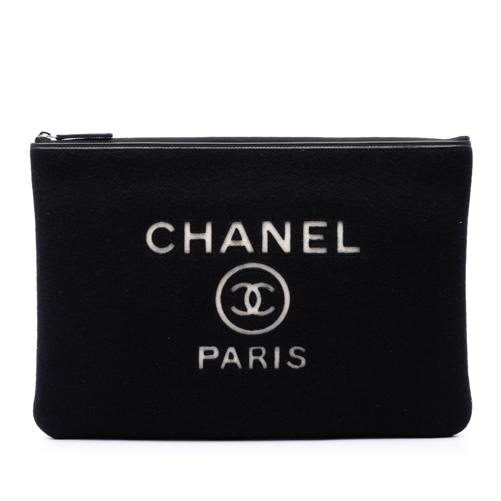 Pre-Loved Chanel Large Wool Felt Deauville O Case Clutch